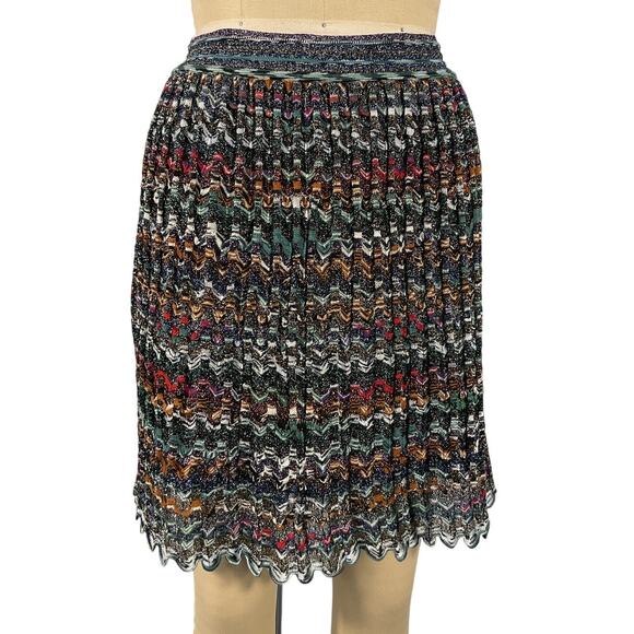 Missoni Metallic Green Chevron Knit Mini Skirt Size IT 42 / US 6 - Picture 2 of 6